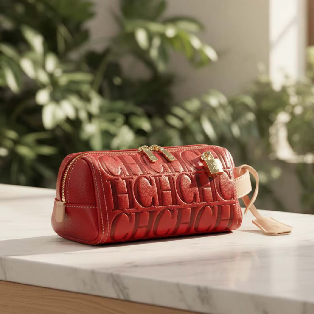 Pochette cosmétique CH embossée avec fermeture éclair à cadenas doré, trousse de toilette portable p