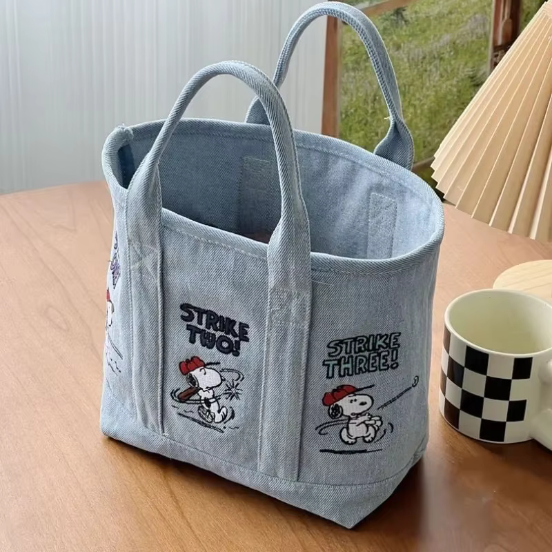 Sac fourre-tout en toile brodé Snoopy mignon, grande capacité, sac à bandoulière pour les sorties qu