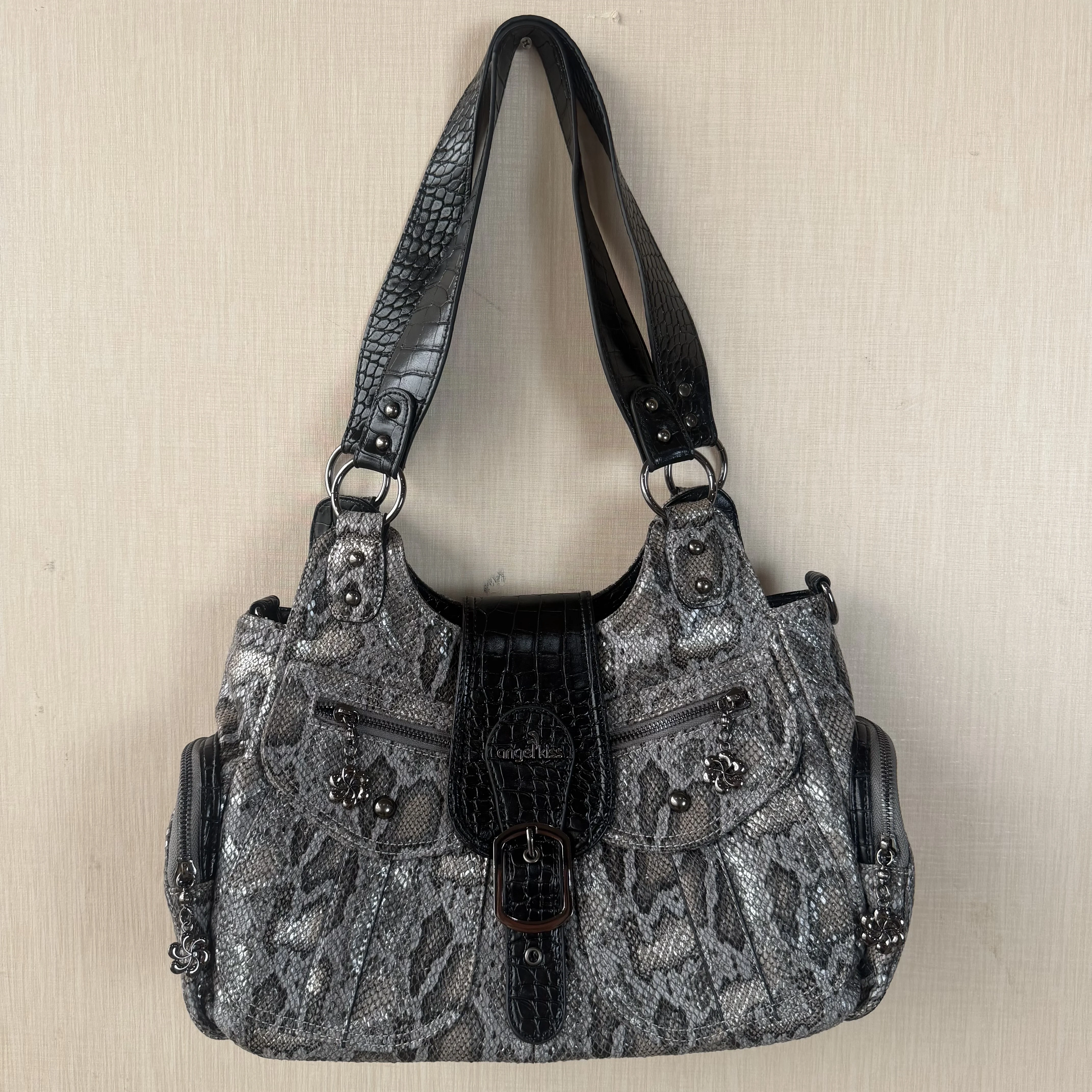Sac bandoulière multi-poches Angle Kiss Vintage Y2K pour femme en cuir PU, grande capacité, sacs à m