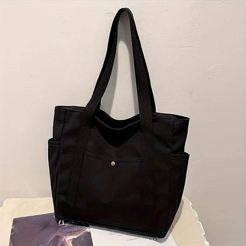 Grand sac fourre-tout avec fermeture éclair - Sac de transport en nylon, beige/noir, compartiments p