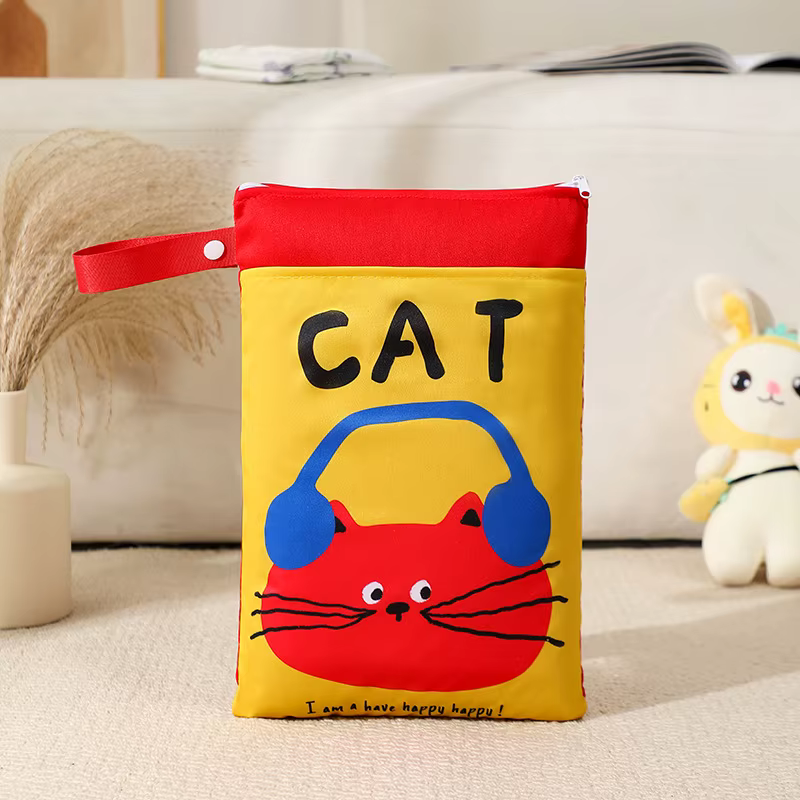Sac à couches pour bébé motif animal de dessin animé, grande capacité, double fermeture éclair, sac
