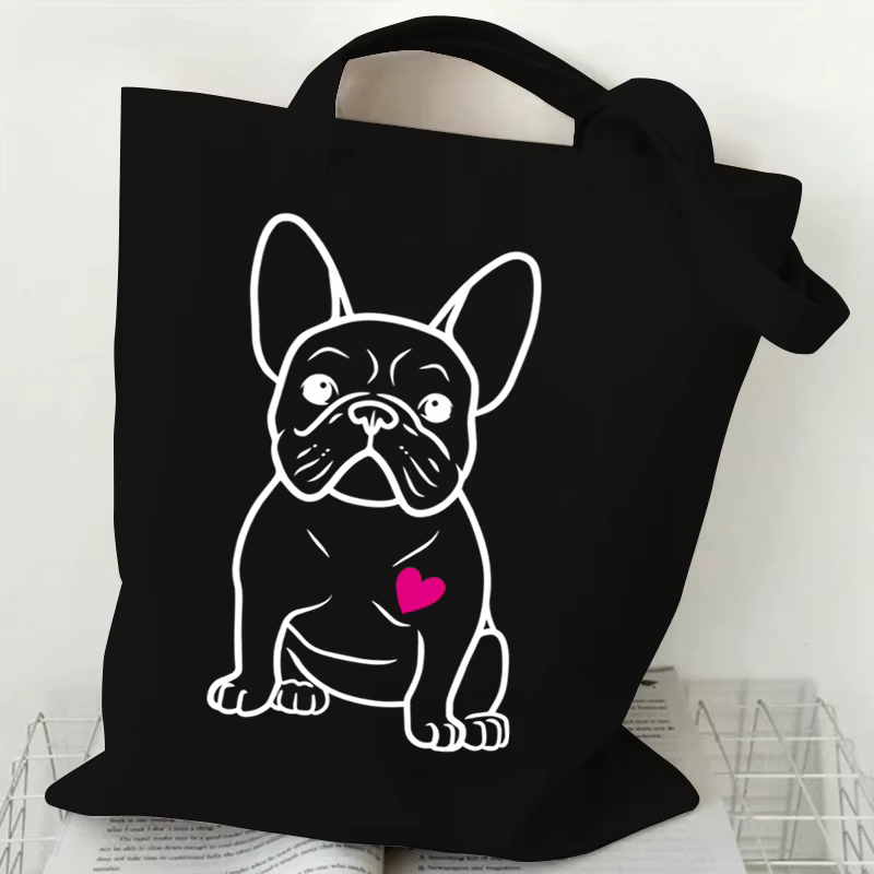 Sacs à main College bouledogue français pour femmes, sac à provisions en toile réutilisable, sac ini