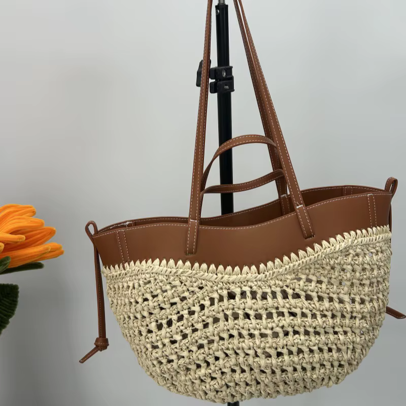 Sac fourre-tout pour femme tissé à la main en France, grand sac panier de courses avec sac intérieur