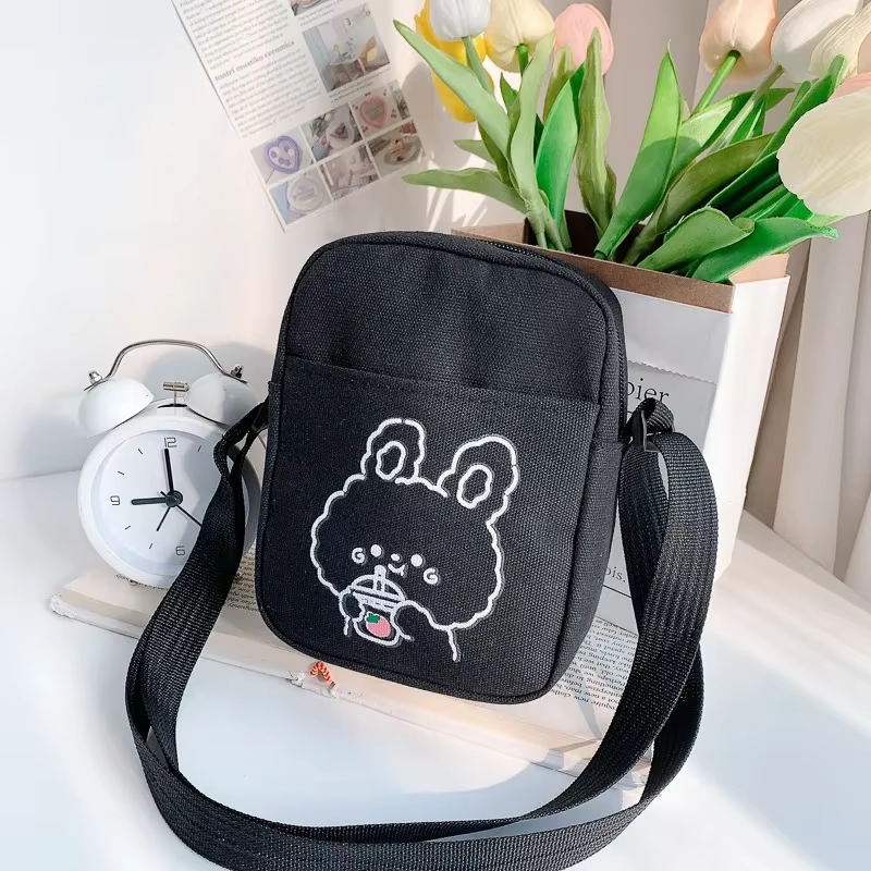 Sacs à bandoulière imprimés ours lapin pour femmes et filles, Mini sac carré en toile, sacs à main t