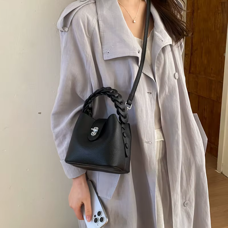 Sac Seau Urbain Minimaliste Motif Litchi Tendance Polyvalent Sac à Bandoulière Simple pour Trajet Qu