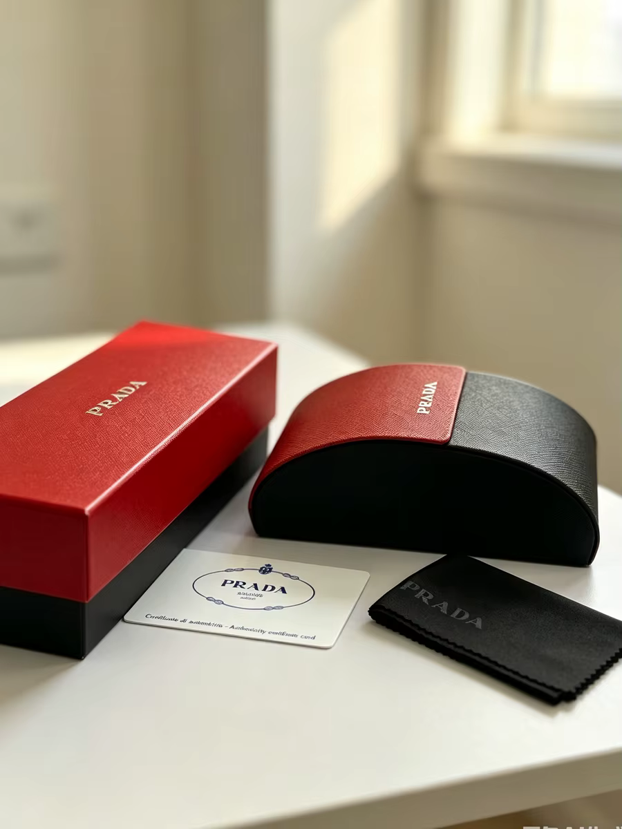 Prada – étui à lunettes de soleil texturé noir et rouge pour femmes, boîte de rangement rigide porta