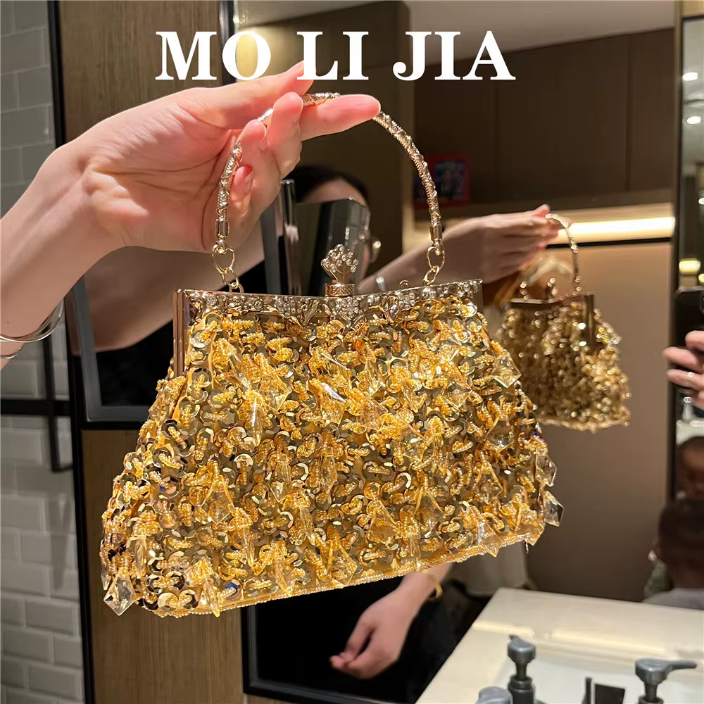Vintage perles argent sac à main sac à main femmes 2025 nouvelle robe de soirée poignée dîner sac fe