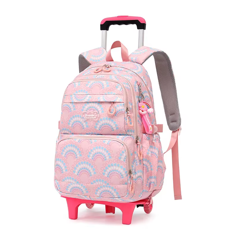 Sac à Dos d'École à Roulettes pour Fille, Cartable Étanche avec Roulettes pour Enfant