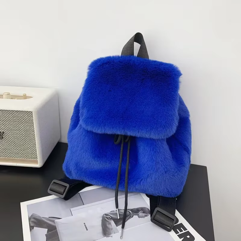 Sac à Dos Solide en Fausse Fourrure pour Femme et Fille, Fourre-Tout en Peluche de Grande Capacité, 