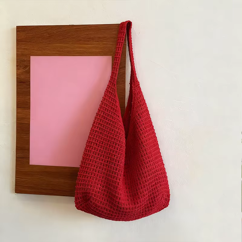 Sac à bandoulière en Crochet pour loisirs, sac à main creux de plage, couleur unie, fourre-tout tiss