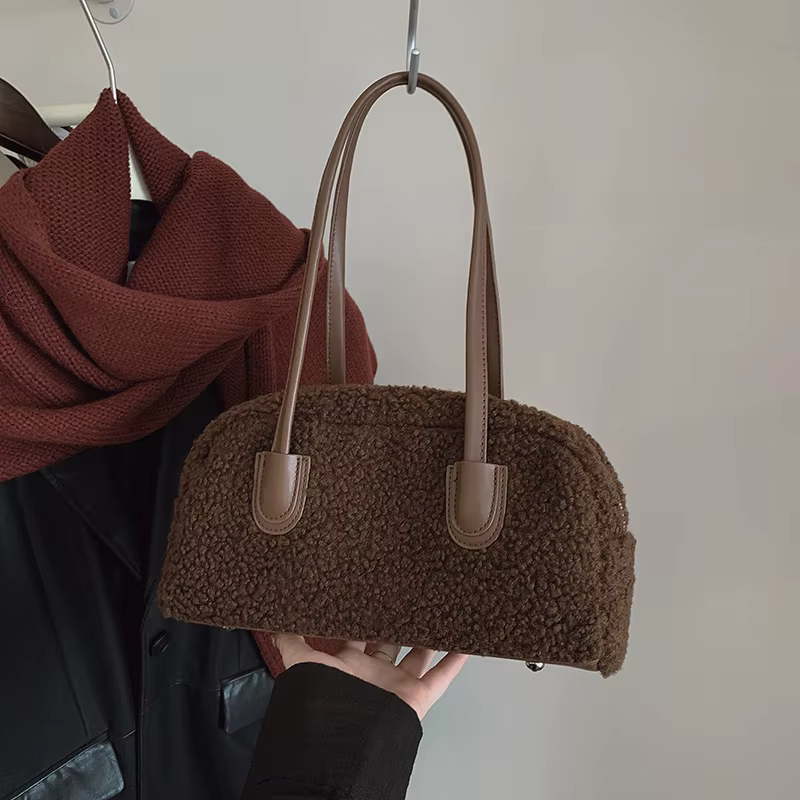 Sacs à bandoulière de banlieue d'hiver pour femmes, sacs à main de luxe de styliste en laine d'agnea