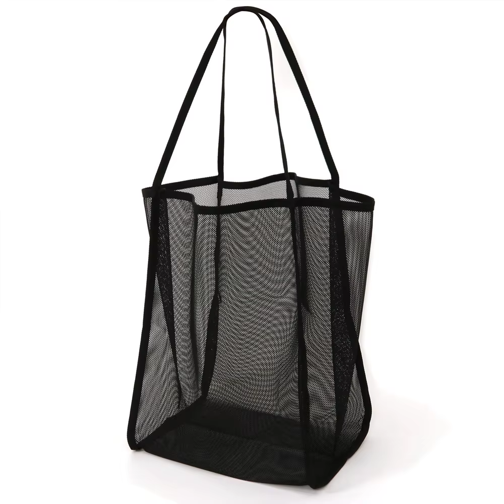 Sac de plage en maille de grande capacité - Polyester durable, couleur unie avec poignées robustes, 