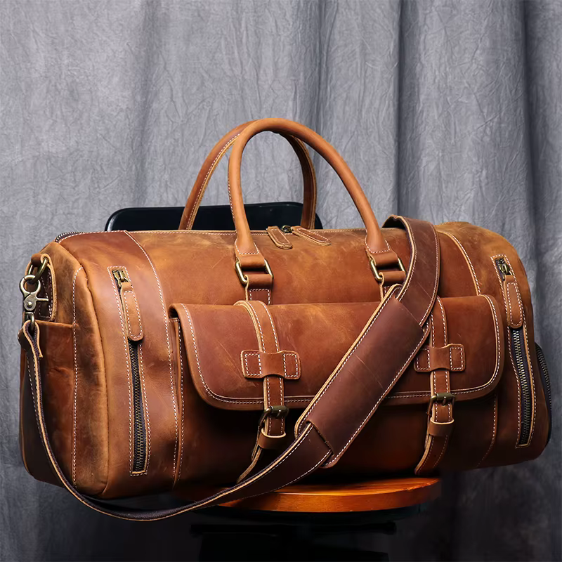 MUNUKI Vintage Crazy Horse sac de voyage en cuir véritable grand sac à bagages hommes sac de sport e