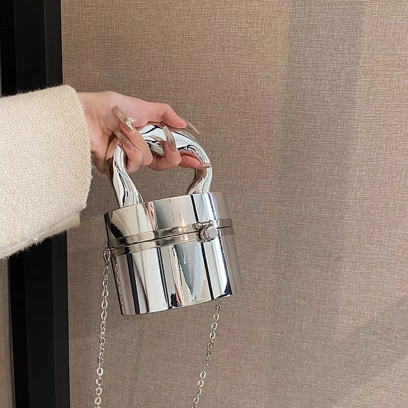 Sac à main brillant en métal pour femmes, pochette de soirée, sac à main JOMessenger, boîte dorée, h
