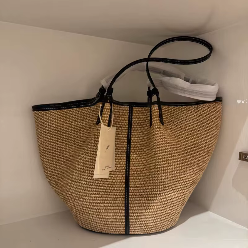 Sac à bandoulière tissé à la main français, élégant, bicolore, polyvalent, sac seau de haute qualité