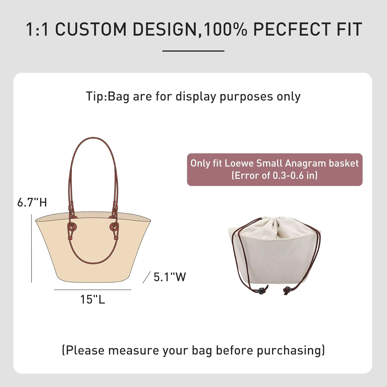 Organisateur de sac à main pour Loewe Small Anagram Basket Bag, organisateur de sac en toile de coto