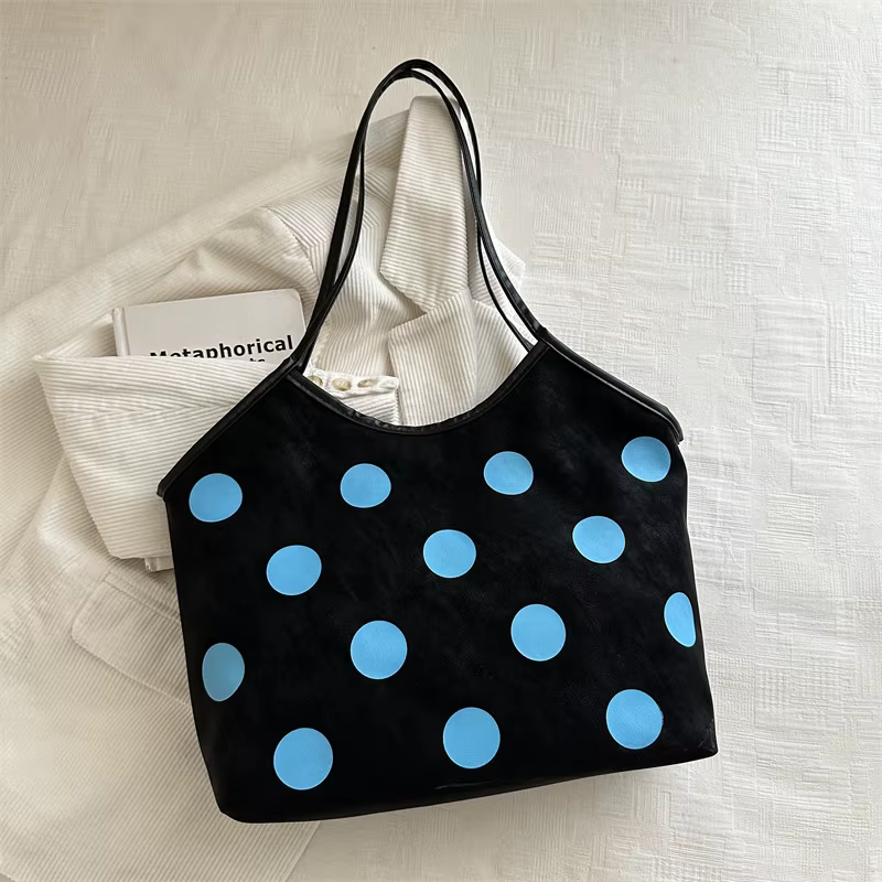 Sac fourre-tout vintage à pois, sac à bandoulière décontracté pour étudiants, sac de courses réutili