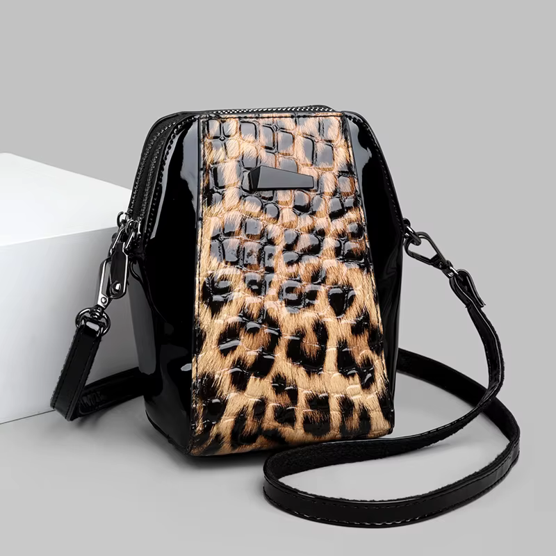 Sac à Main Patchwork Motif Léopard et Crocodile pour Femme Petit Sac Bandoulière
