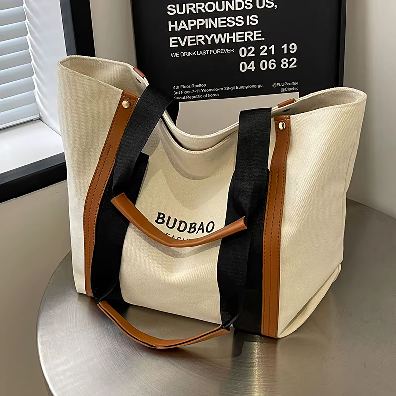 Grand Sac à Épaule en Toile pour Femmes Élégant et Pratique Sac de Tous les Jours avec Larges Bandoulières Idéal pour le Shopping le Travail ou les Voyages