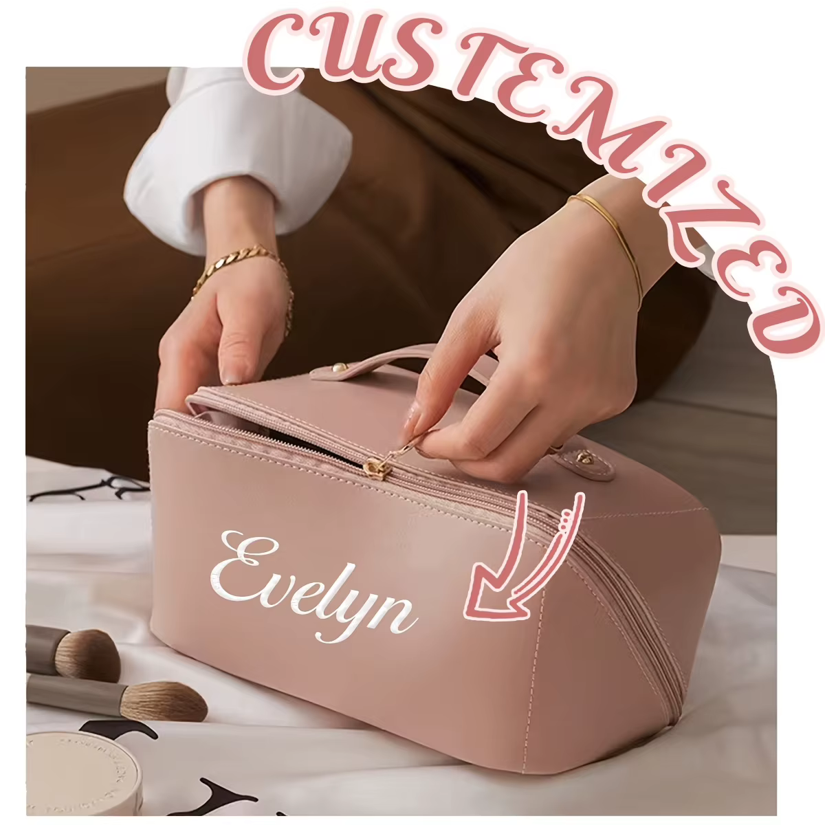 Sac de maquillage portable grande capacité personnalisable pour femme