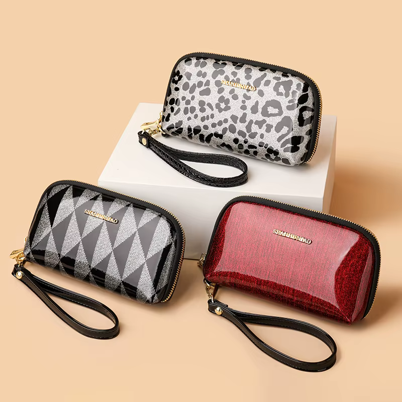 Pochette Imprimée Tendance pour Femme Portefeuille Multifonctionnel à Glissière et Compacte