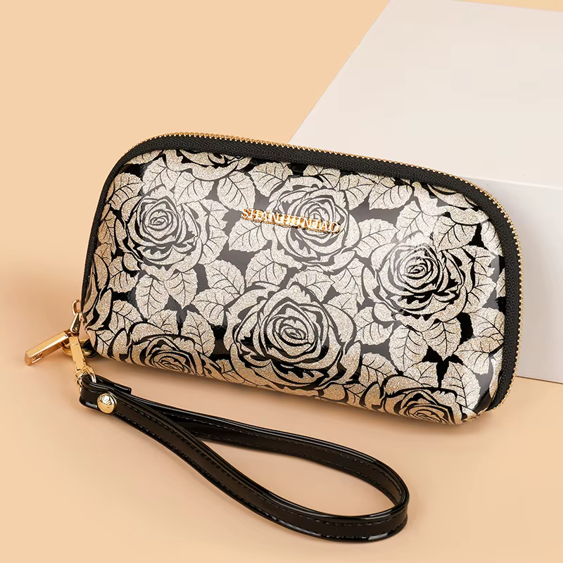 Pochette Imprimée Tendance pour Femme Portefeuille Multifonctionnel à Glissière et Compacte