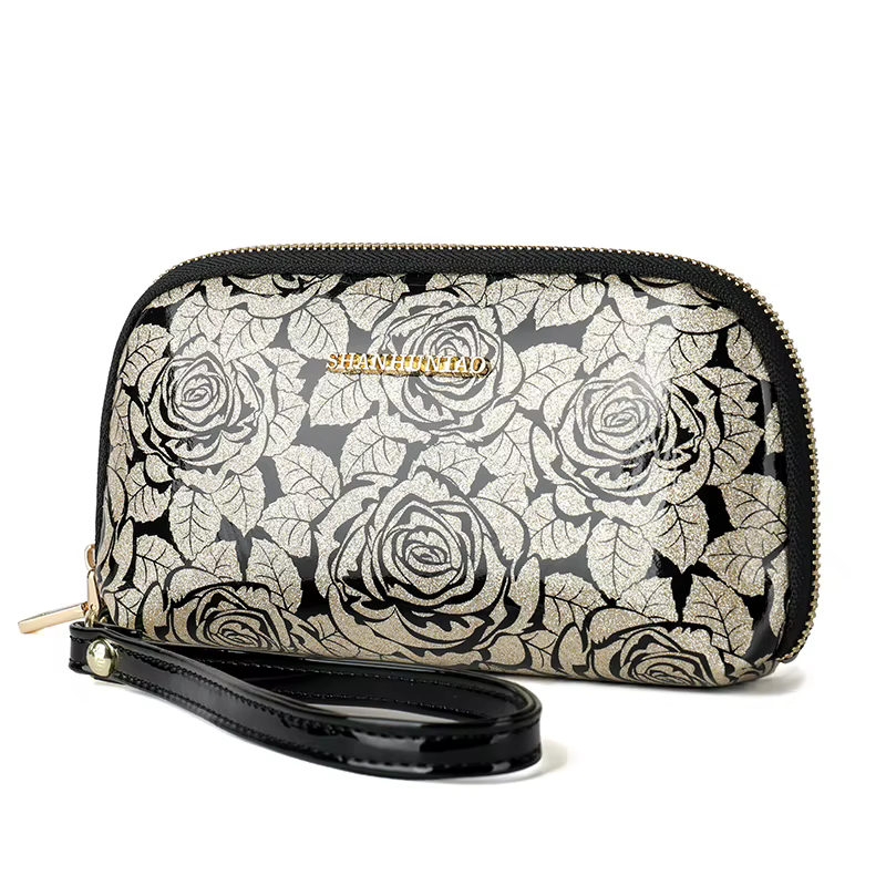 Pochette Imprimée Tendance pour Femme Portefeuille Multifonctionnel à Glissière et Compacte