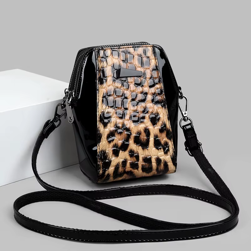 Sac à Main Patchwork Motif Léopard et Crocodile pour Femme Petit Sac Bandoulière