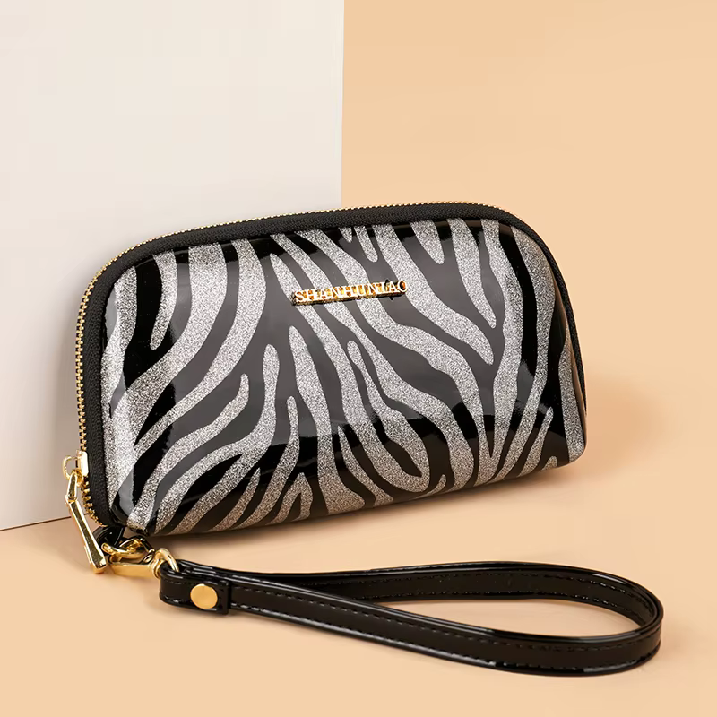Pochette Imprimée Tendance pour Femme Portefeuille Multifonctionnel à Glissière et Compacte