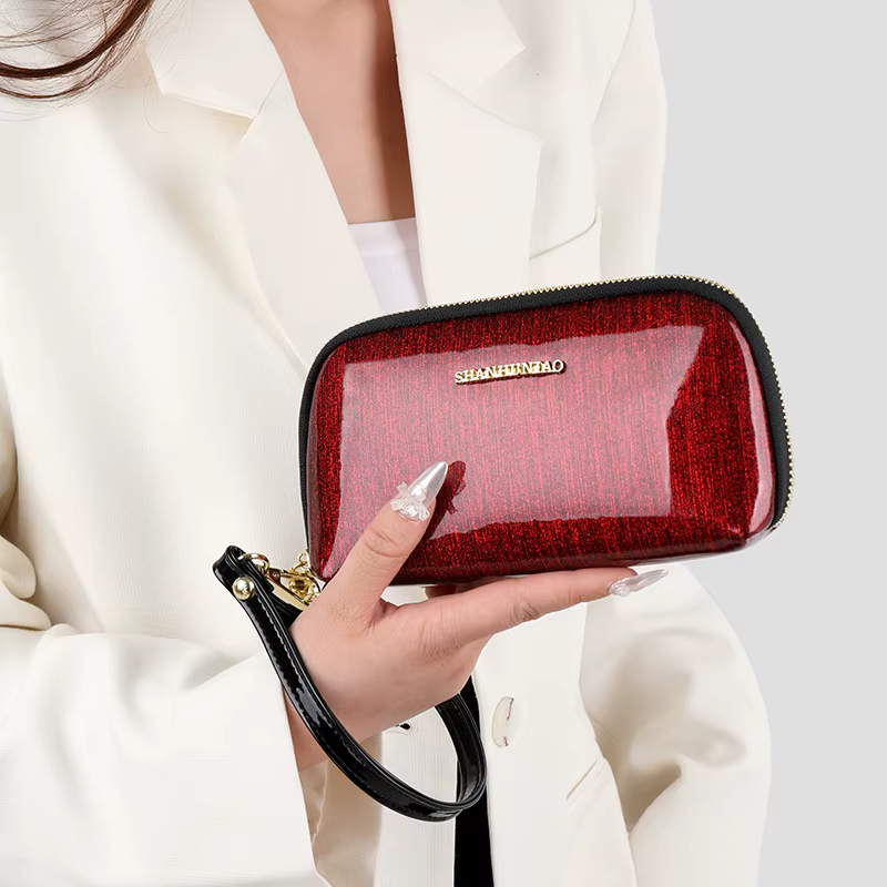 Pochette Imprimée Tendance pour Femme Portefeuille Multifonctionnel à Glissière et Compacte