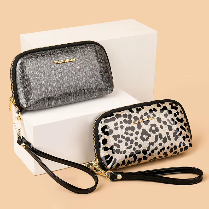Pochette Imprimée Tendance pour Femme Portefeuille Multifonctionnel à Glissière et Compacte