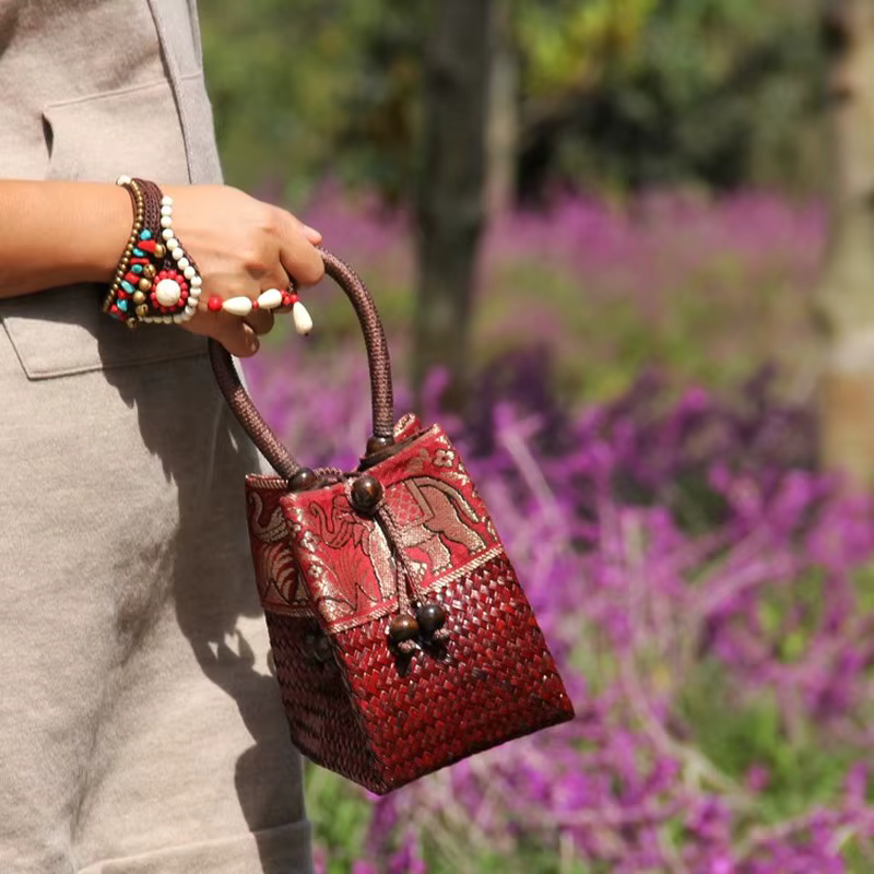Sac à main en rotin Vintage pour femmes