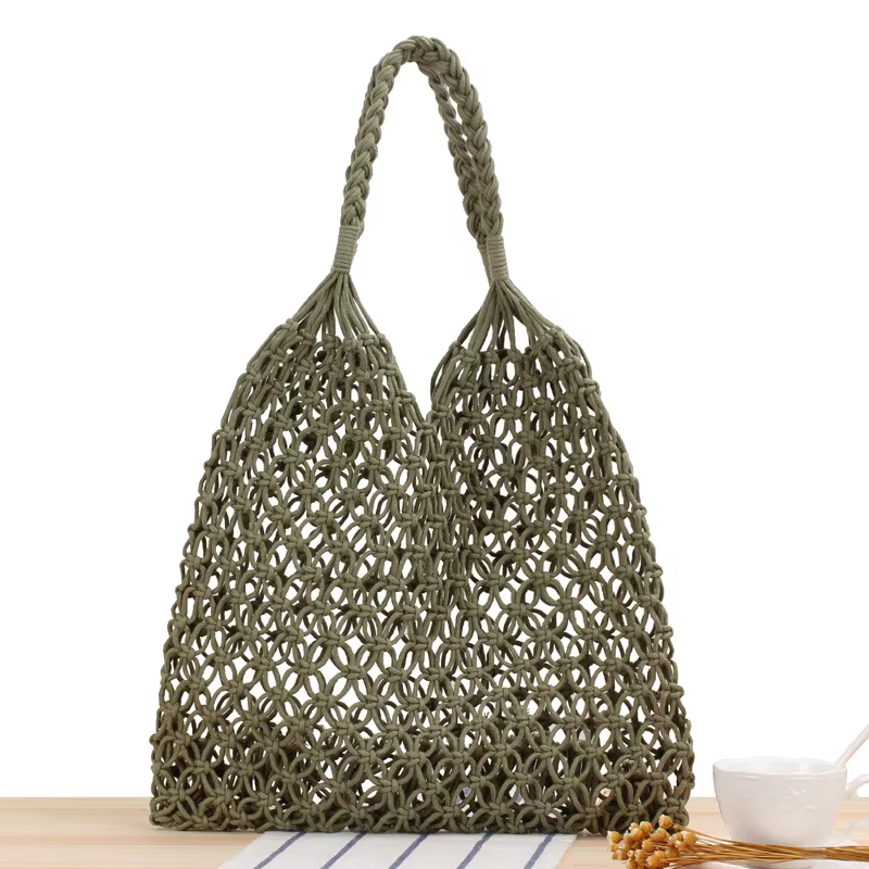 Sac fourre-tout en macramé YoReAi en corde de coton ajourée