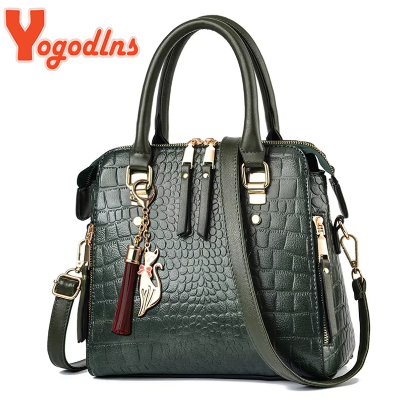 Yogodlns luxe motif Crocodile sac à main femmes hiver nouveau PU cuir gland sac à bandoulière marques Design poignée