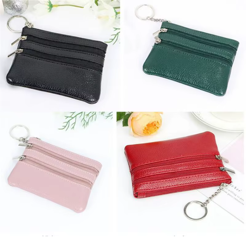 3 pochettes portefeuilles de poche femmes petit porte-monnaie en cuir PU fermeture éclair changement sacs d'argent