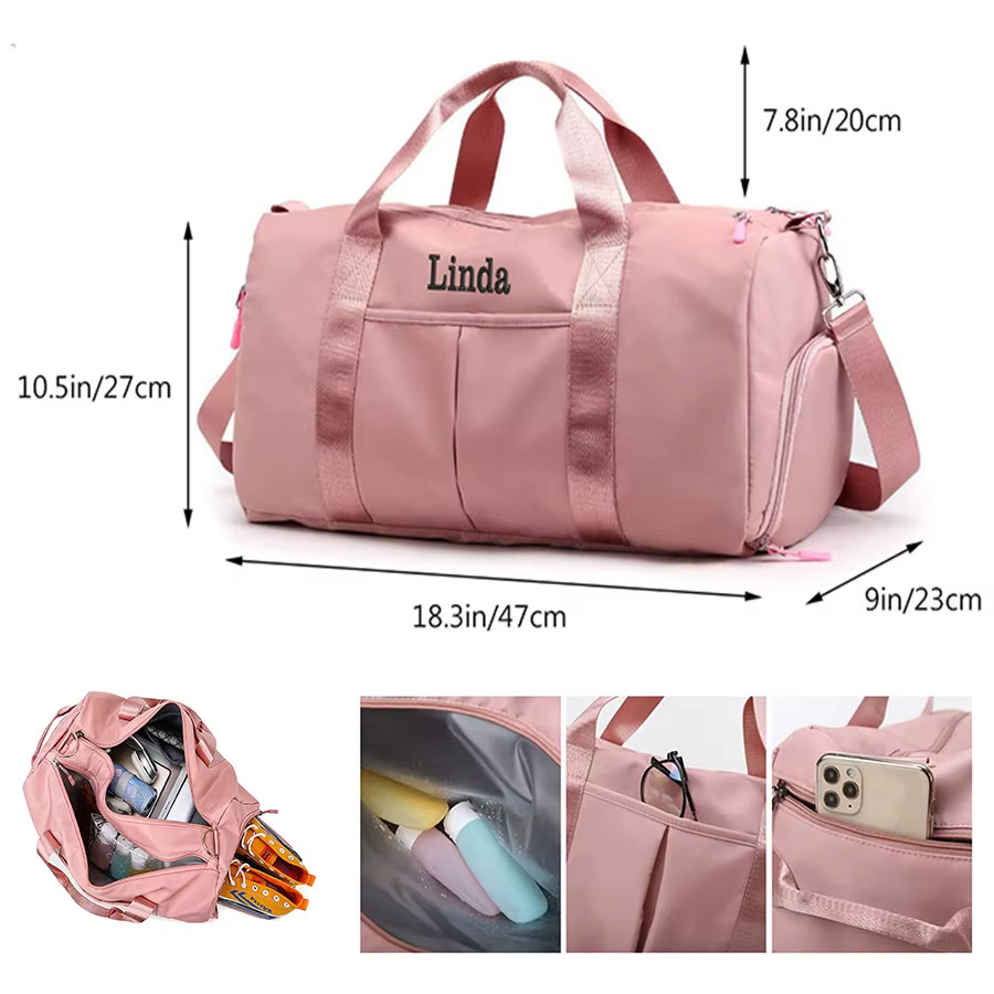 Sac de sport brodé personnalisé avec poches sèches et compartiment à chaussures