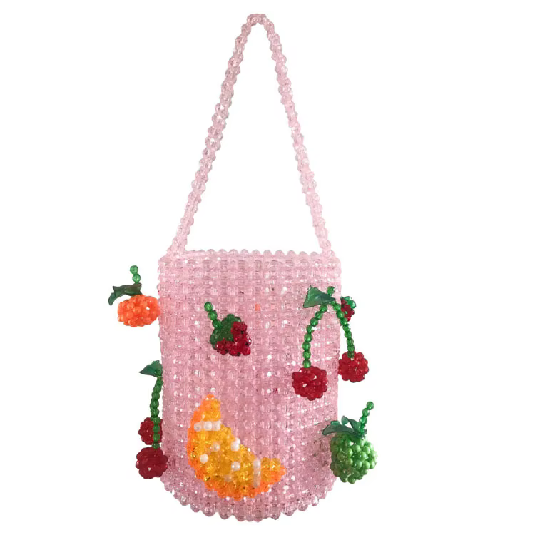 Sac seau de luxe tissé à la main avec perles pour femmes