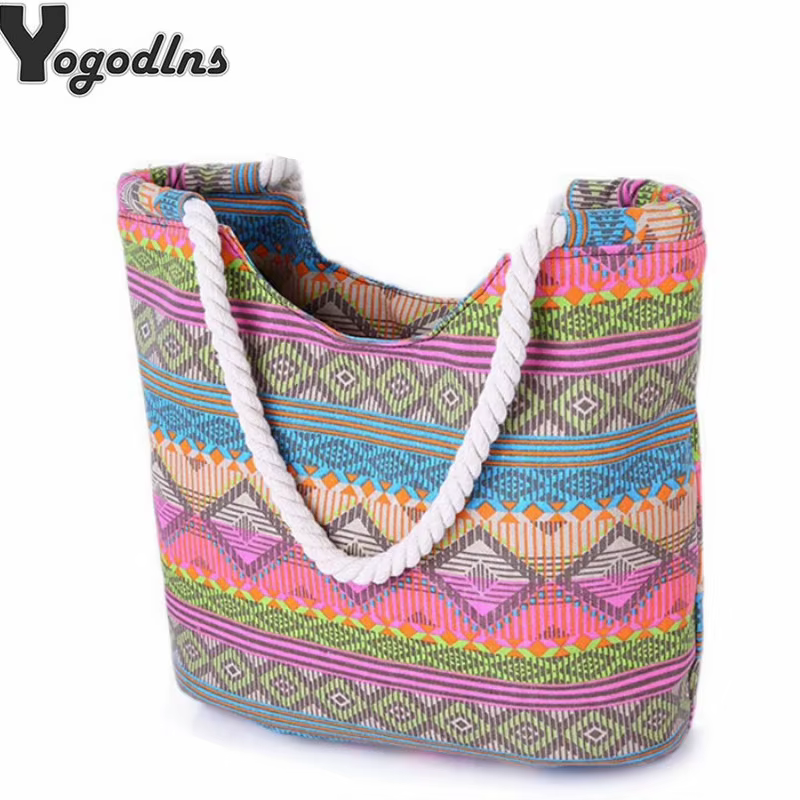 Sac à main en toile rayée pour femmes