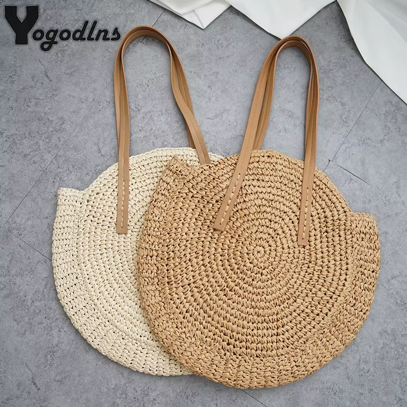 Sac de plage vintage en paille faite à la main