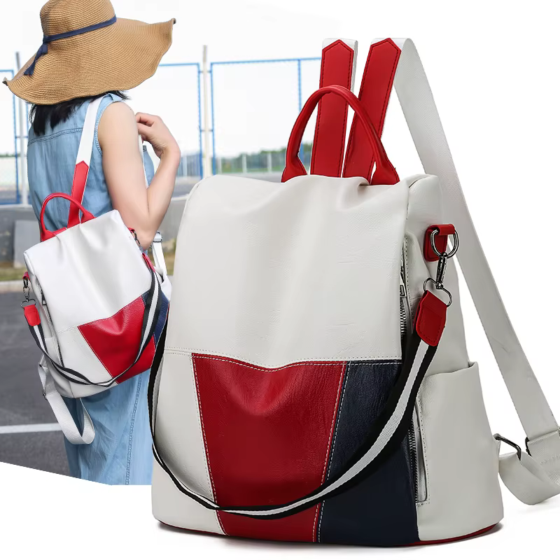 Sac à Dos Multifonctionnel en Cuir Blanc pour Femme