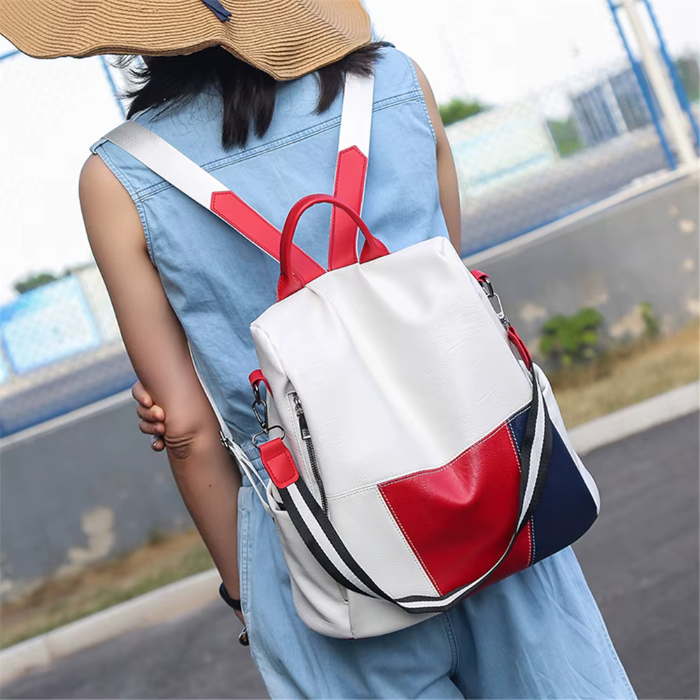 Sac à Dos Multifonctionnel en Cuir Blanc pour Femme