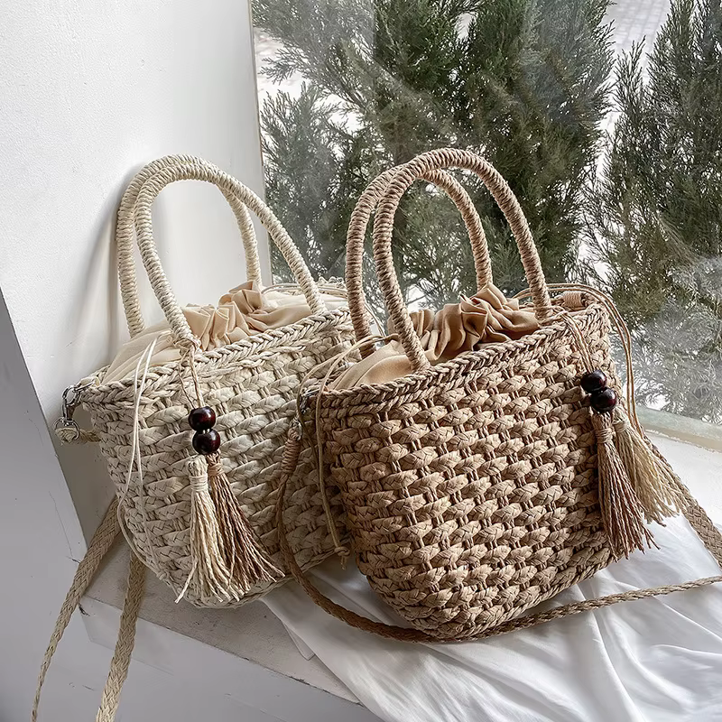 Sac à bandoulière tissé en rotin pour femmes