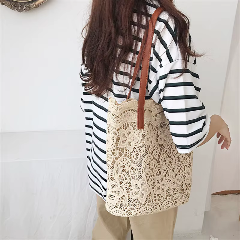 Sac à Bandoulière en Dentelle Fourre-Tout Élégant de Type Seau