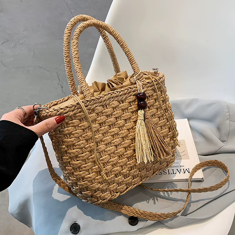 Sac à bandoulière tissé en rotin pour femmes