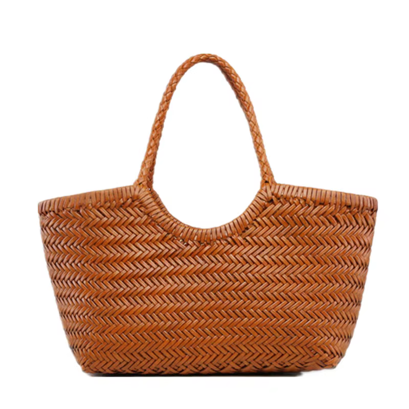 Sac panier à légumes décontracté tissé à la main en cuir véritable avec sac intérieur