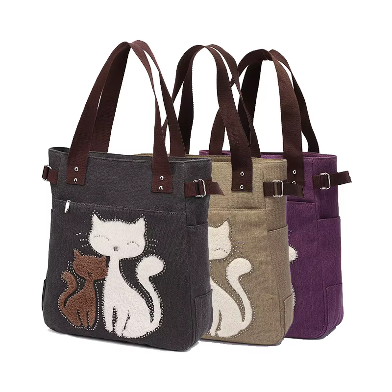 Sac à main en toile de chat mignon pour filles dames