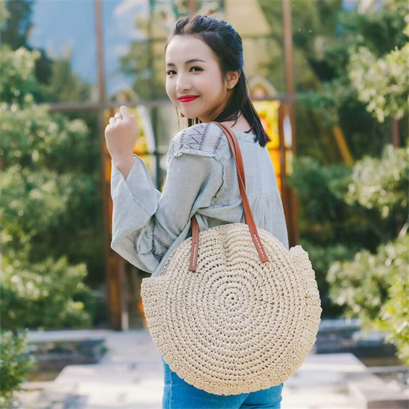 Sac de plage vintage en paille faite à la main