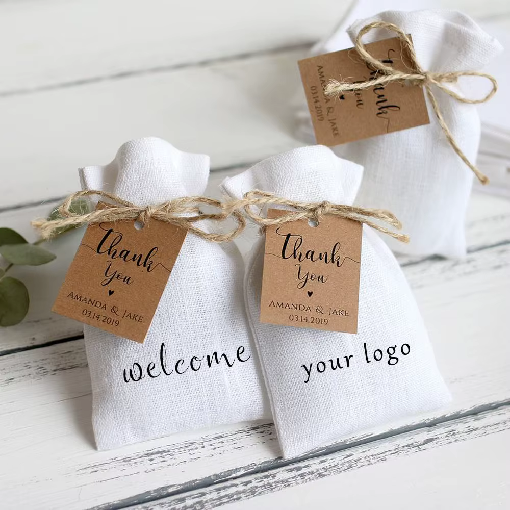 Sacs cadeaux en lin et coton avec Logo imprimé personnalisé