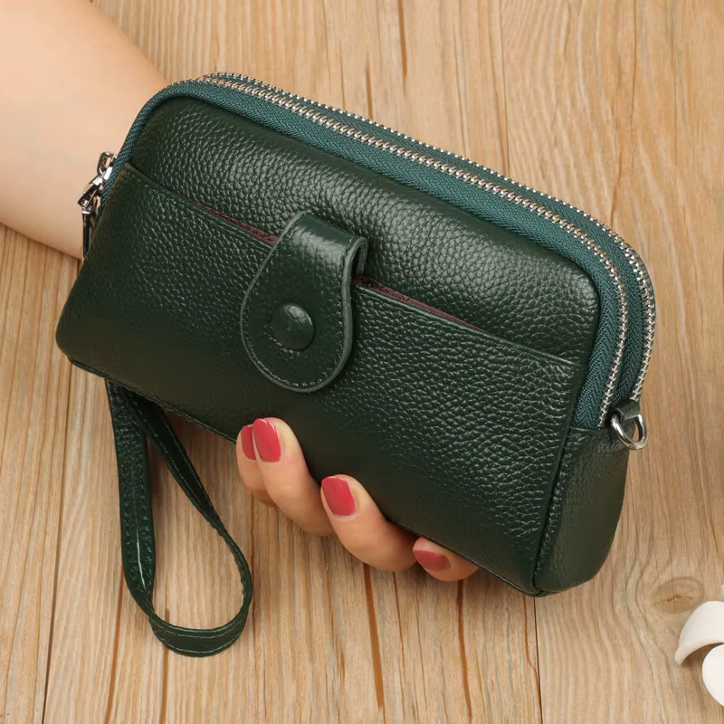 Pochette en cuir véritable pour femme