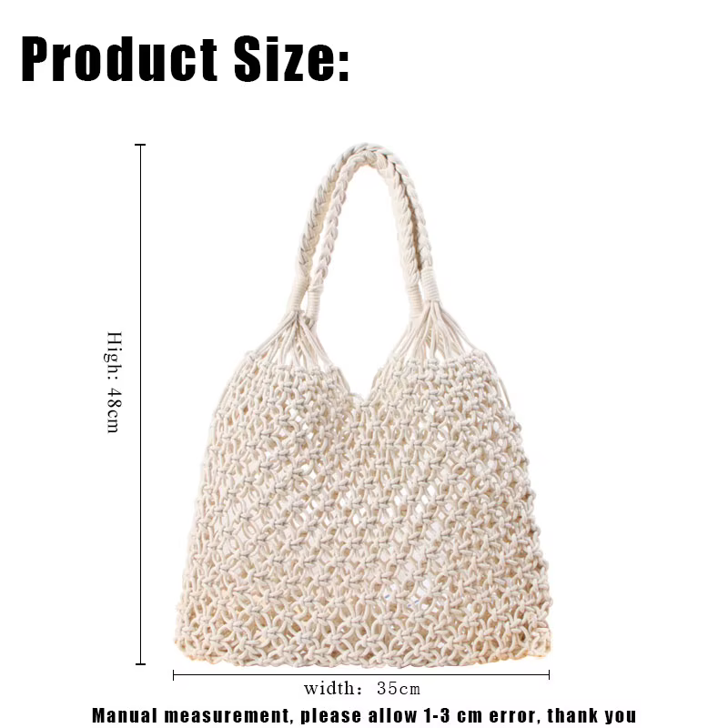 Sac fourre-tout en macramé YoReAi en corde de coton ajourée